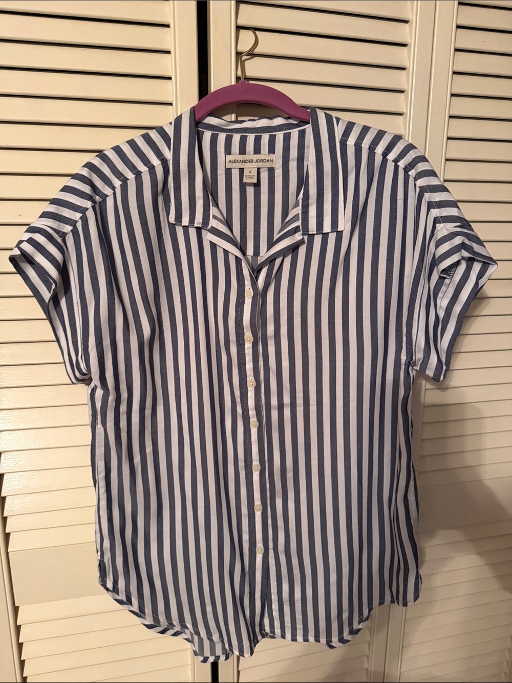 Women’s Blue and White Striped Button-Up Shirt